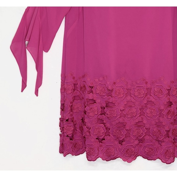 Tahari Fuchsia Pink Barbiecore Lace Embroidered Hem Chiffon Cocktail Dress Sz 12 - Picture 3 of 9